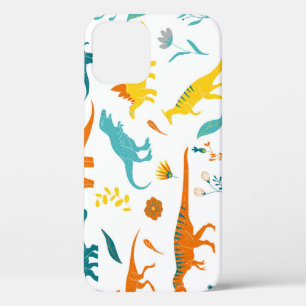 Funda Para iPhone 12 Dinosaurios estilizados, elementos florales, lindo
