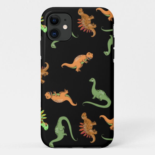 Funda De Case-Mate Para iPhone Dinosaurios Lindos sobre Fondo Negro (Reverso)