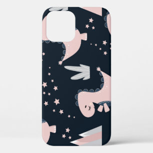 Funda Para iPhone 12 Dinosaurios rosados, fondo oscuro, lindo