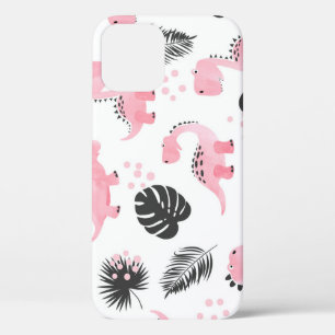 Funda Para iPhone 12 Dinosaurios rosados: Patrón de niños.