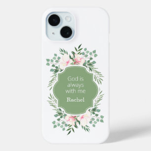 Funda Para iPhone 15 Dios siempre está conmigo flor verde