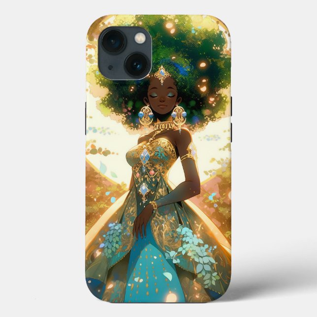 Funda De Case-Mate Para iPhone Diosa de la naturaleza Arte de fantasía afroameric (Reverso )