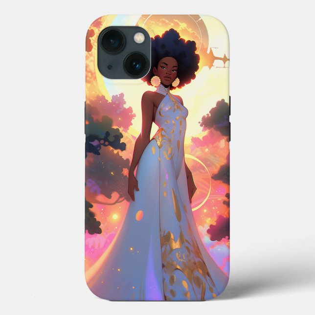 Funda De Case-Mate Para iPhone Diosa de la naturaleza Arte de fantasía afroameric (Reverso )