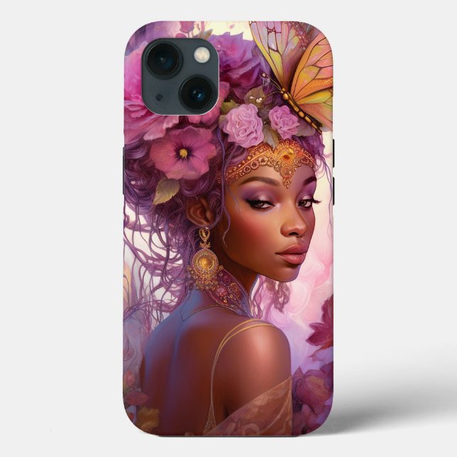 Funda De Case-Mate Para iPhone Diosa Negra Arte de fantasía morado rosado (Reverso )