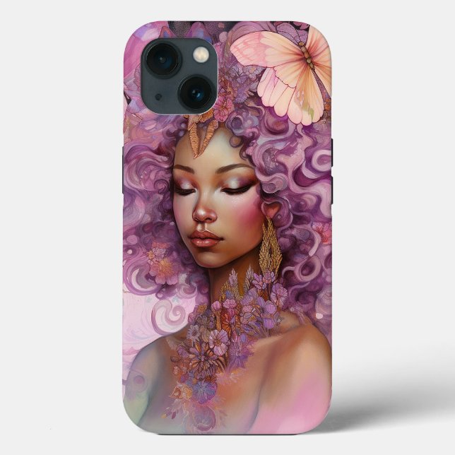Funda De Case-Mate Para iPhone Diosa Negra Arte de fantasía morado rosado (Reverso )
