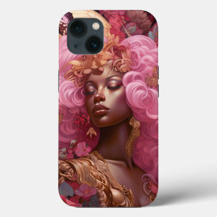 Funda Para iPhone 13 Diosa negra en rosa y oro