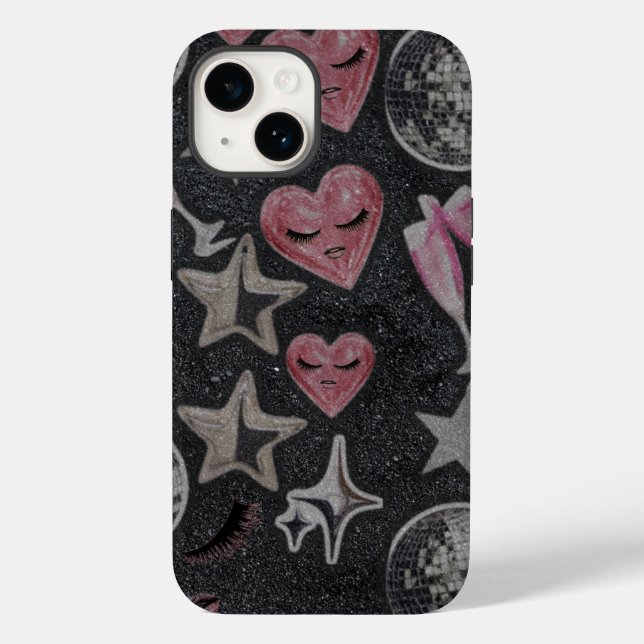 Funda De Case-Mate Para iPhone Disco Hearts Protective Phone Case – Chic Glam Sty (Reverso )