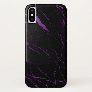 Funda Para iPhone X Diseñador abstracto de mármol negro y púrpura