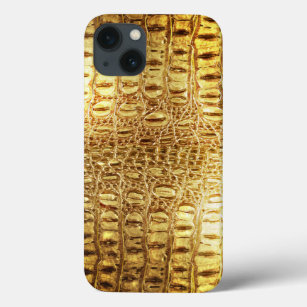 Funda Para iPhone 13 Diseñador Alligator Crocodile Skiny Gold