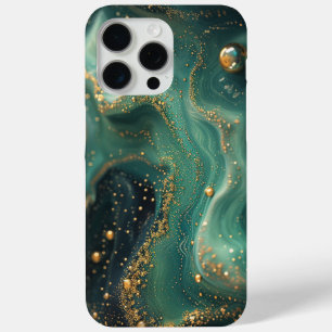 Funda Para iPhone 15 Pro Max Diseñador de Purpurinas de oro malachita verde esm