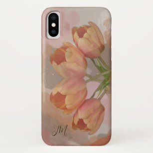 Funda Para iPhone XS Diseño abstracto con tulipanes naranjas y Iniciale