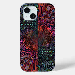 Funda Para iPhone 15 Diseño Abstracto de Caleidoscopio Fractal Eléctric