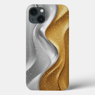 Funda Para iPhone 13 Diseño abstracto elegante con oro y plata
