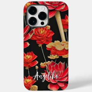 Funda Para iPhone 14 Pro Max De Case-Mate Diseño abstracto rojo y dorado con nombre personal