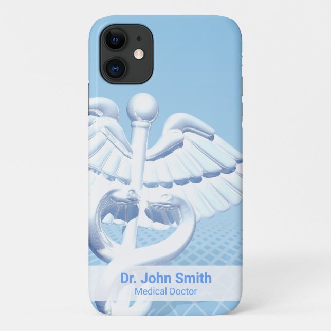 Funda De Case-Mate Para iPhone Diseño azul de Caduceos 3D blanco médico (Reverso)