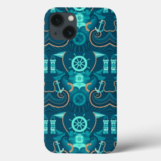 Funda De Case-Mate Para iPhone Diseño azul náutico (Reverso)