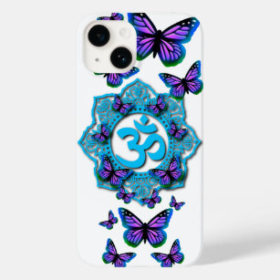 Funda Para iPhone 14 De Case-Mate Diseño azul ohm mandala con mariposas púrpura