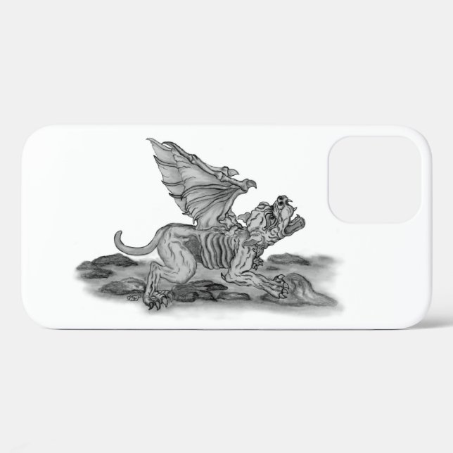 Funda De Case-Mate Para iPhone Diseño blanco y negro de Golem Gargoyle (Reverso (Horizontal))