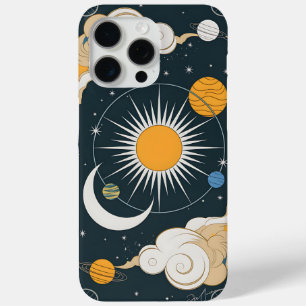 Funda Para iPhone 15 Pro Max Diseño celeste - Sol místico, luna y planetas