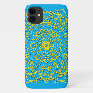 Funda Para iPhone 11 Diseño circular de color de oro de Lacy en azul ci