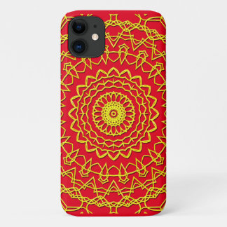Funda Para iPhone 11 Diseño circular de color de oro de Lacy en rojo