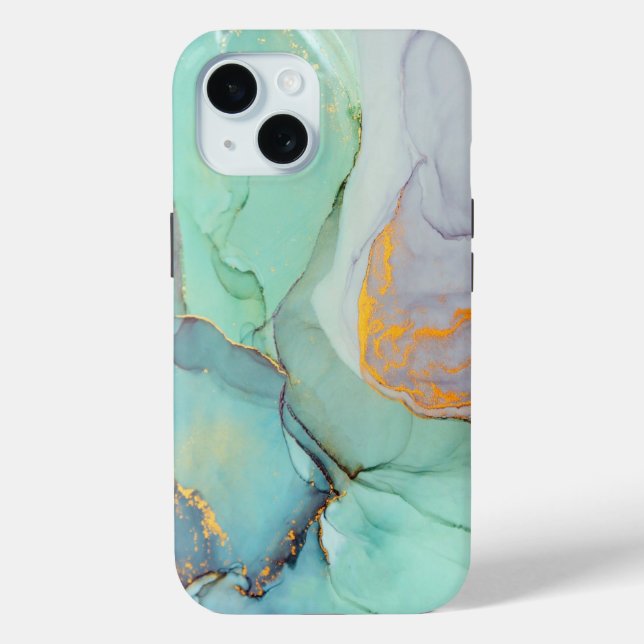 Funda De Case-Mate Para iPhone Diseño clásico de mármol Verde azulado y azul (Reverso )