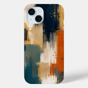 Funda Para iPhone 15 Diseño de Arte Abstracto Moderno de Lujo en Oro y 
