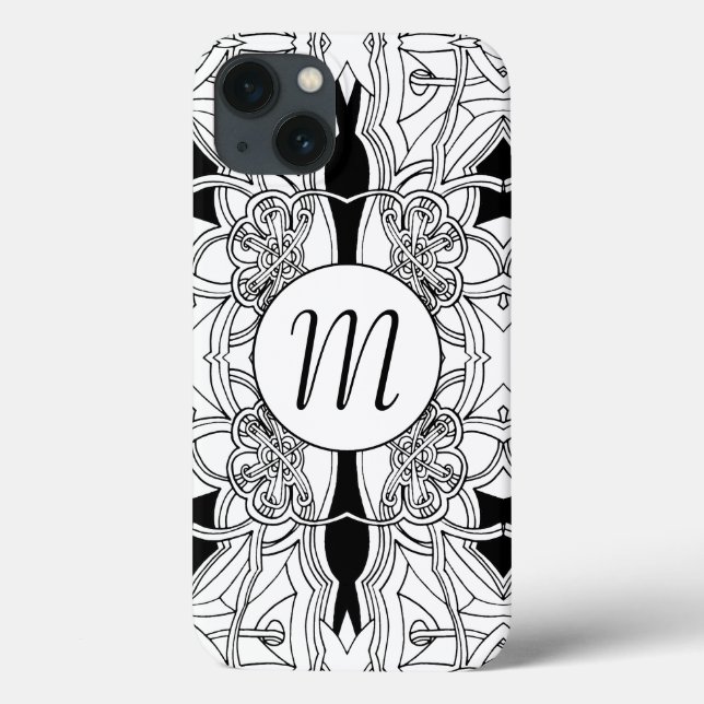 Funda De Case-Mate Para iPhone Diseño de arte moderno en blanco y negro con monog (Reverso)
