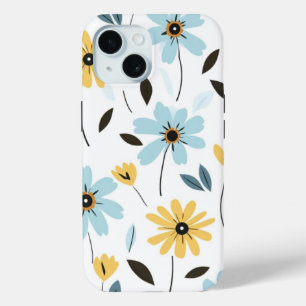 Funda Para iPhone 15 Diseño de arte para hojas de flores para estuche i