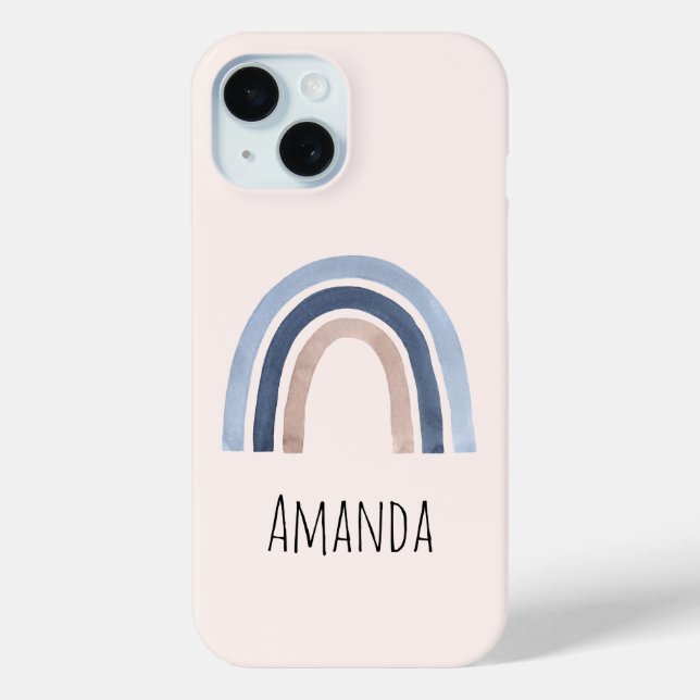 Funda De Case-Mate Para iPhone Diseño de boho arcoiris azul y rosa (Reverso )