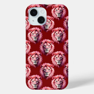 Funda Para iPhone 15 Diseño de cabeza de león rosa granate
