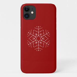 Funda Para iPhone 11 Diseño de copos de nieve en rojo oscuro y blanco.
