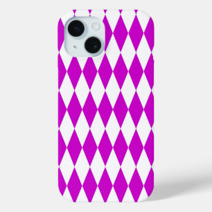 Funda Para iPhone 15 Diseño de cuadros de diamantes de arlequín blanco
