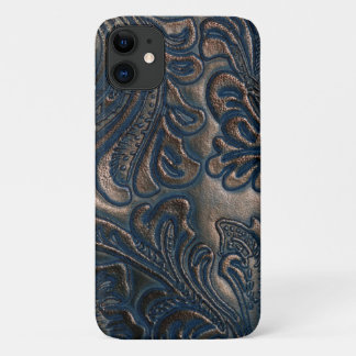 Funda Para iPhone 11 Diseño de cuero marrón oscuro Grabado en relieve d
