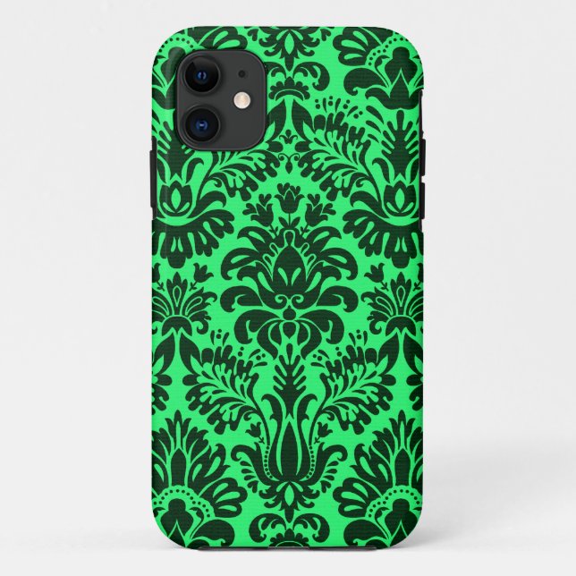 Funda De Case-Mate Para iPhone Diseño de damasco verde (Reverso)
