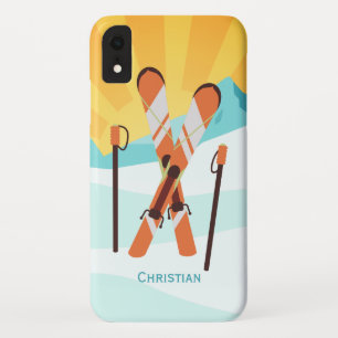 Funda Para iPhone XR Diseño de esquí retro con paisaje nevado
