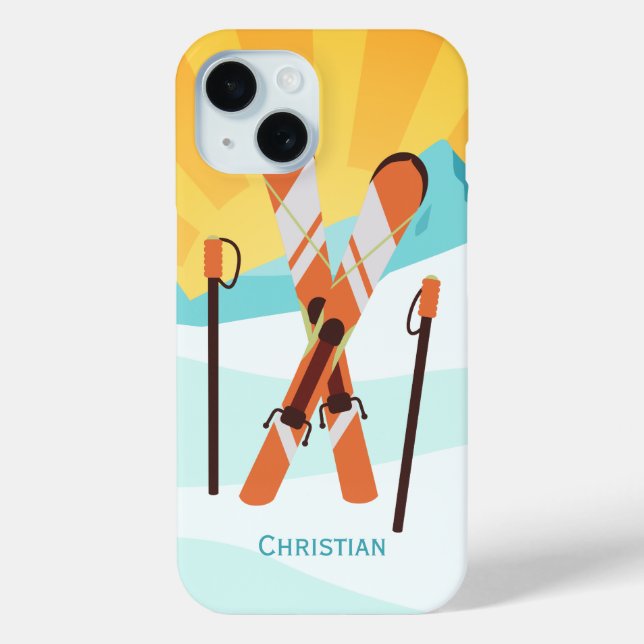 Funda De Case-Mate Para iPhone Diseño de esquí retro con paisaje nevado (Reverso )