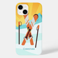 Diseño de esquí retro con paisaje nevado