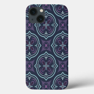 Funda Para iPhone 13 Diseño de Flor Botánica Azul Repetitivo