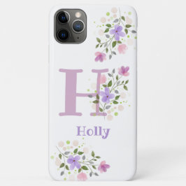 Funda Para iPhone 11 Pro Max Diseño de flores y nombre inicial del estuche de t