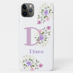 Funda Para iPhone 11 Pro Max Diseño de flores y nombre inicial del estuche de t