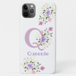 Funda Para iPhone 11 Pro Max Diseño de flores y nombre inicial del estuche de t