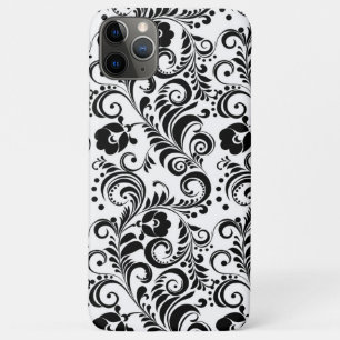 Funda Para iPhone 11 Pro Max Diseño de fondo floral blanco negro lindo