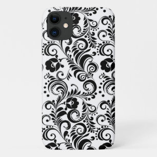 Funda Para iPhone 11 Diseño de fondo floral blanco y negro