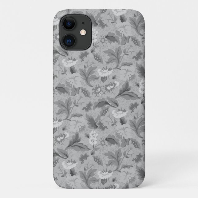 Funda De Case-Mate Para iPhone Diseño de fondo floral gris y blanco (Reverso)