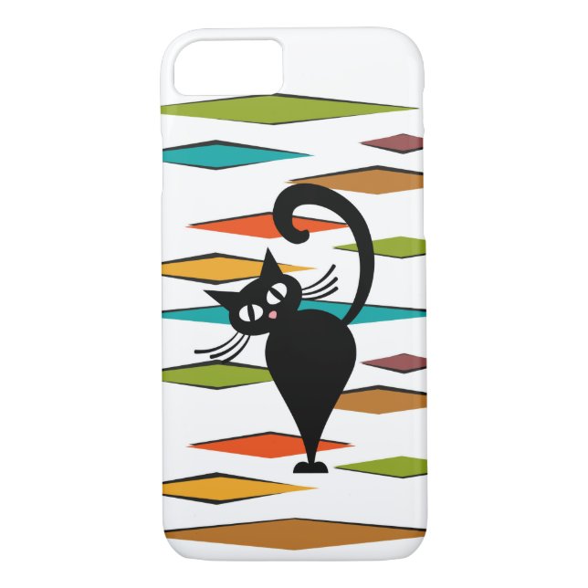 Funda De Case-Mate Para iPhone Diseño de gato negro de Mid Century (Reverso)