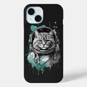Funda Para iPhone 15 Diseño de gato para astronautas verdes negros