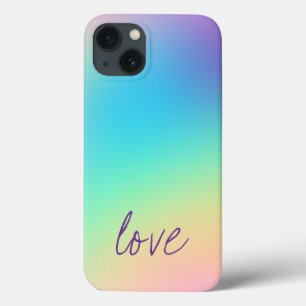 Funda Para iPhone 13 Diseño de gradiente de arcoiris pastel "Amor"