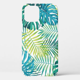 Funda Para iPhone 12 Diseño de hojas tropicales con palma verde/azul y