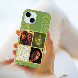 Funda Para iPhone 15 Diseño de hojas verdes de moda con 2 fotos propias